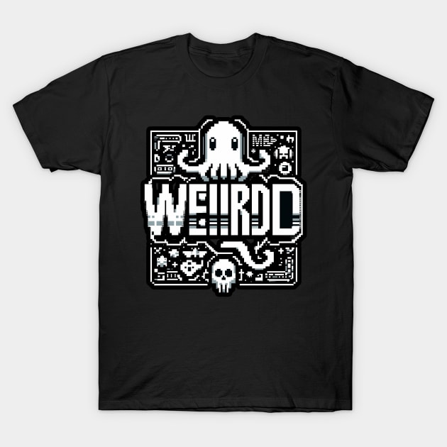 Weirdo Typography | Retro Artwork in Black and White T-Shirt by diegotorres